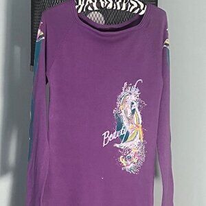 ED HARDY CHRISTIAN AUDUGIER SWEATER DRESS GRAPHIC PRINT RHINESTONES SIZE MEDIUM.